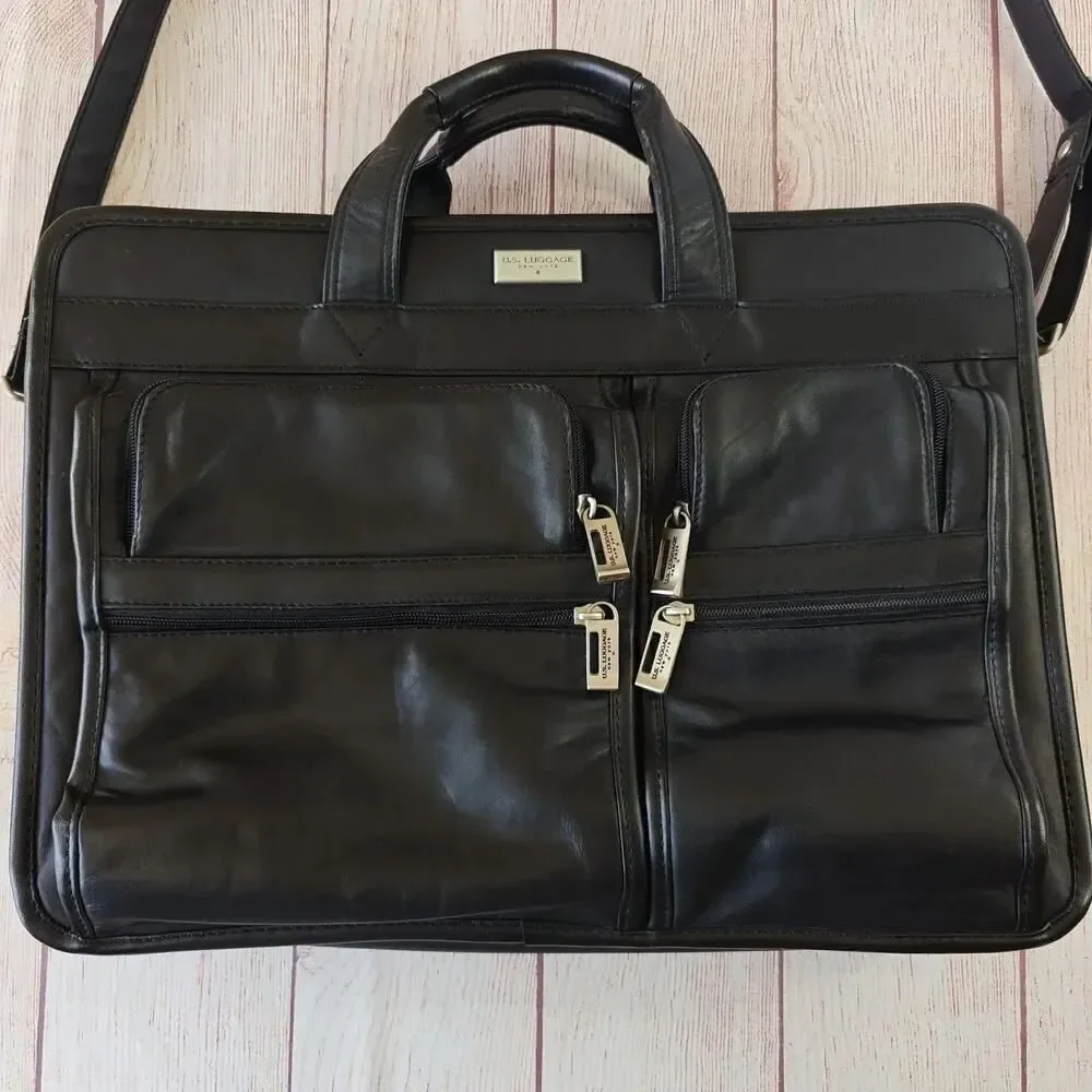 Vintage 90s U.S. Luggage NY leather expandable briefcase/laptop travel bag